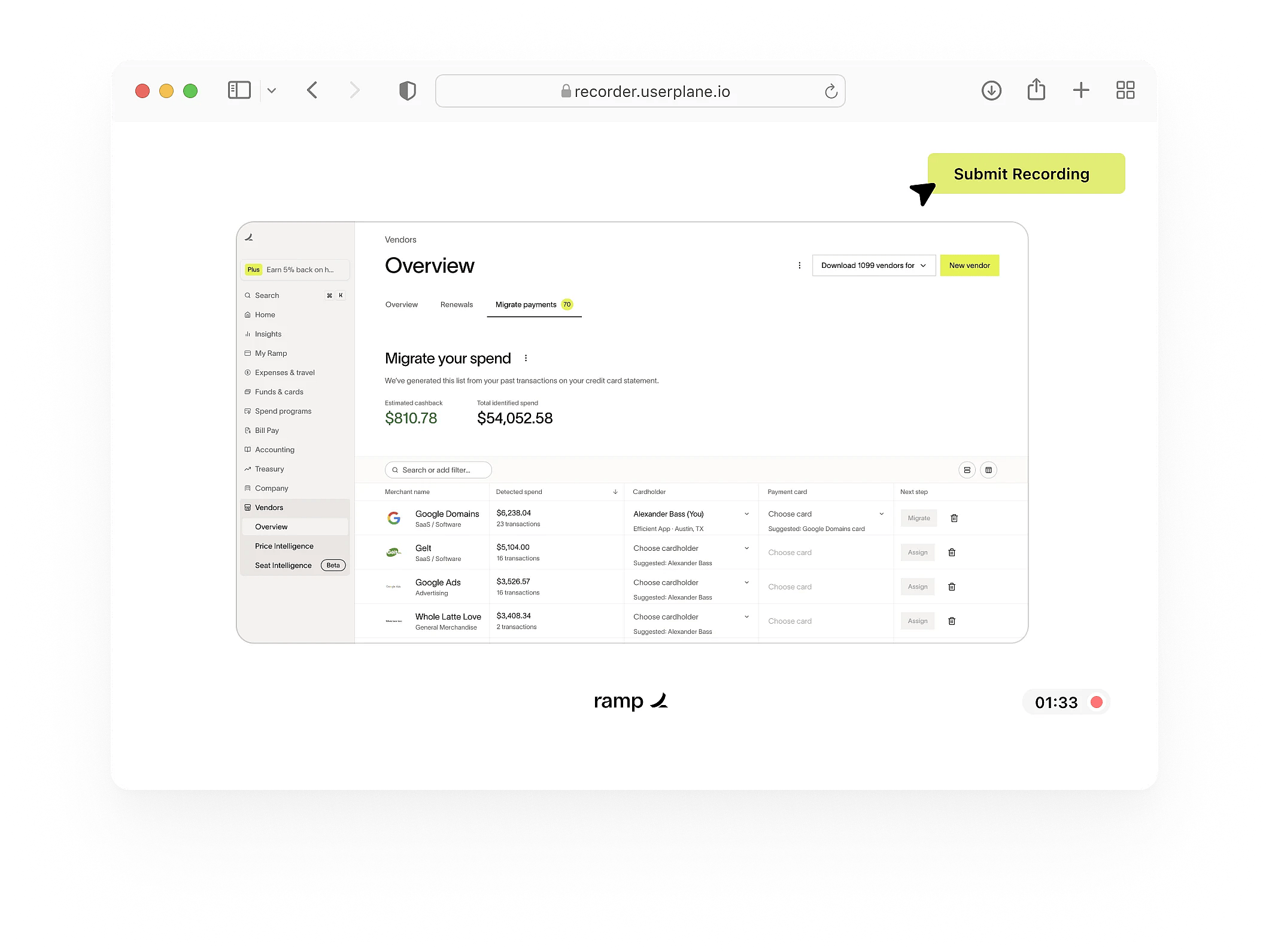 One click recordings