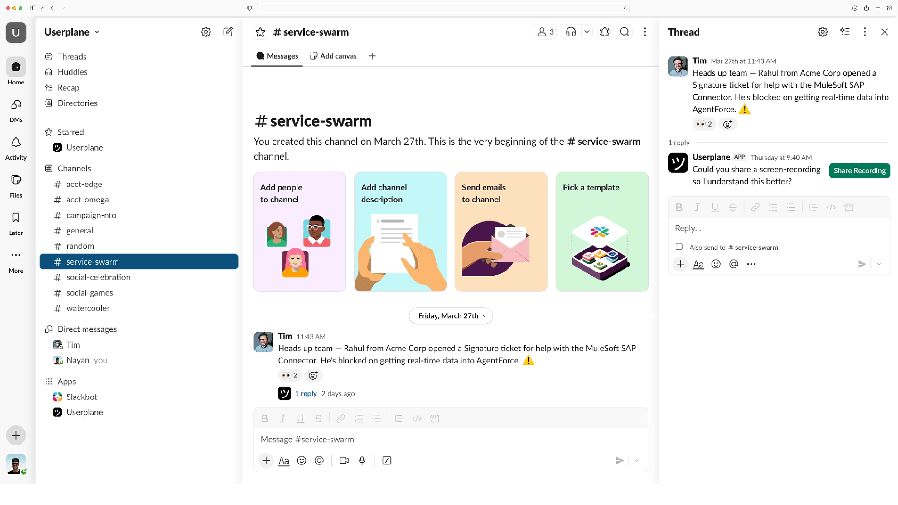 Userplane screen recording posted in a Slack thread