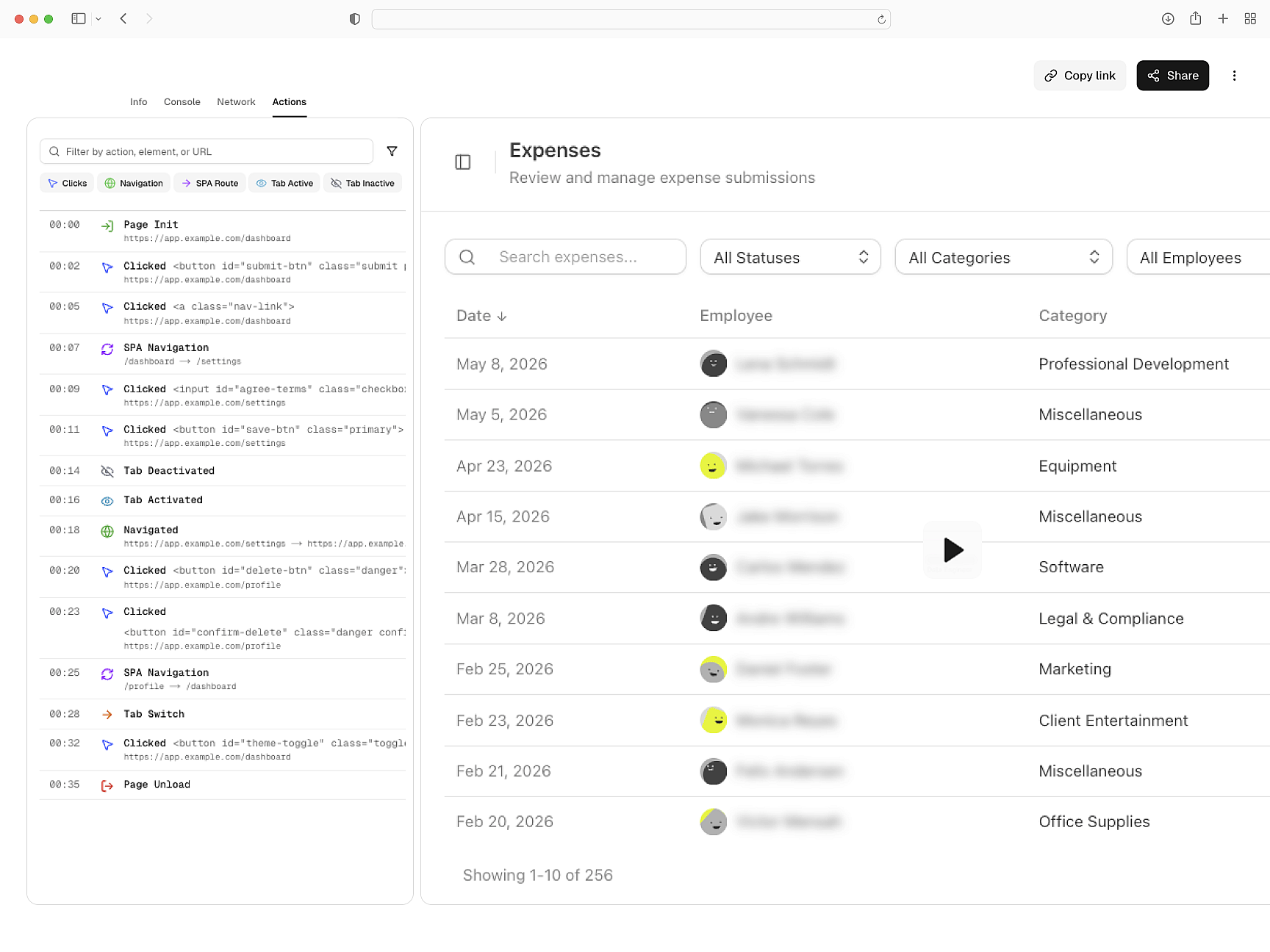 Logs and network activity